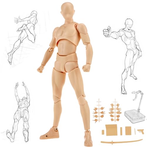

Drawing Mannequin with 30 Points of Articulation, Male & Female Models, with Stand [Professional Recommended] Ideal for Manga and Art, Featuring Muscl