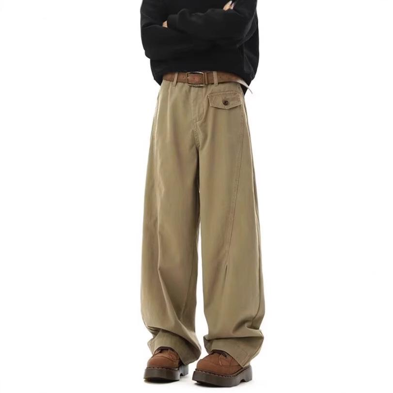 American retro scimitar casual pants men's spring and autumn trend three-dimensional cutting overalls loose deconstruction wide-leg pants