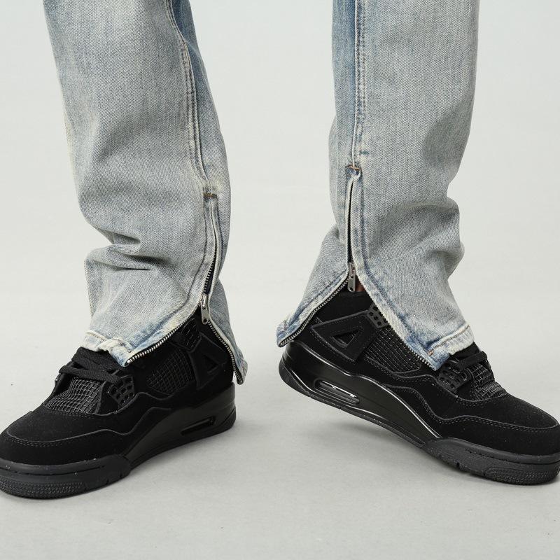 Spring and Autumn Zipper Slit Micro-Flared Jeans Men's Loose Straight American Retro High Street Niche