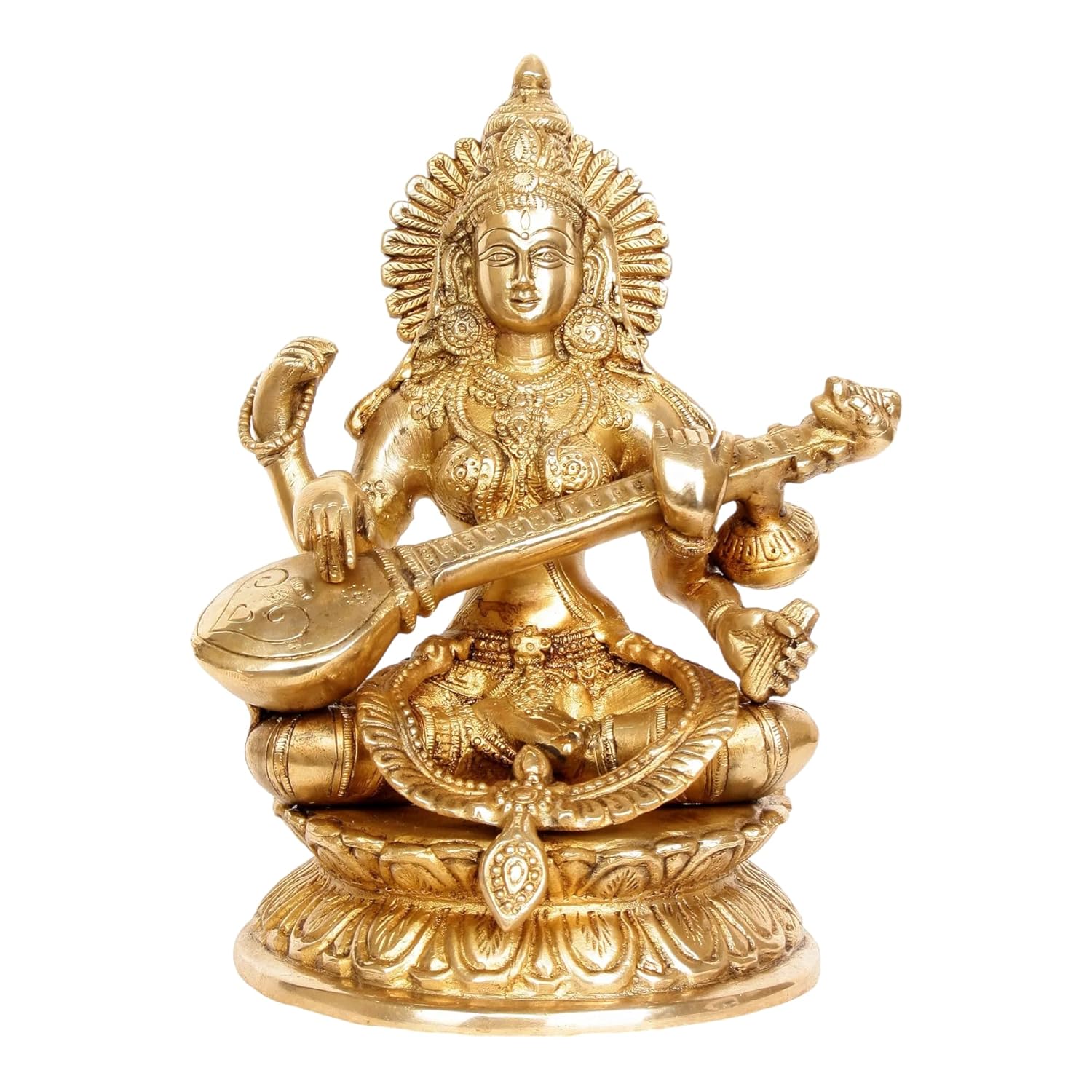 

Ashtadhatu Brass Shree Maa Saraswati Idol, Goddess Saraswati Statue - 5 Inch