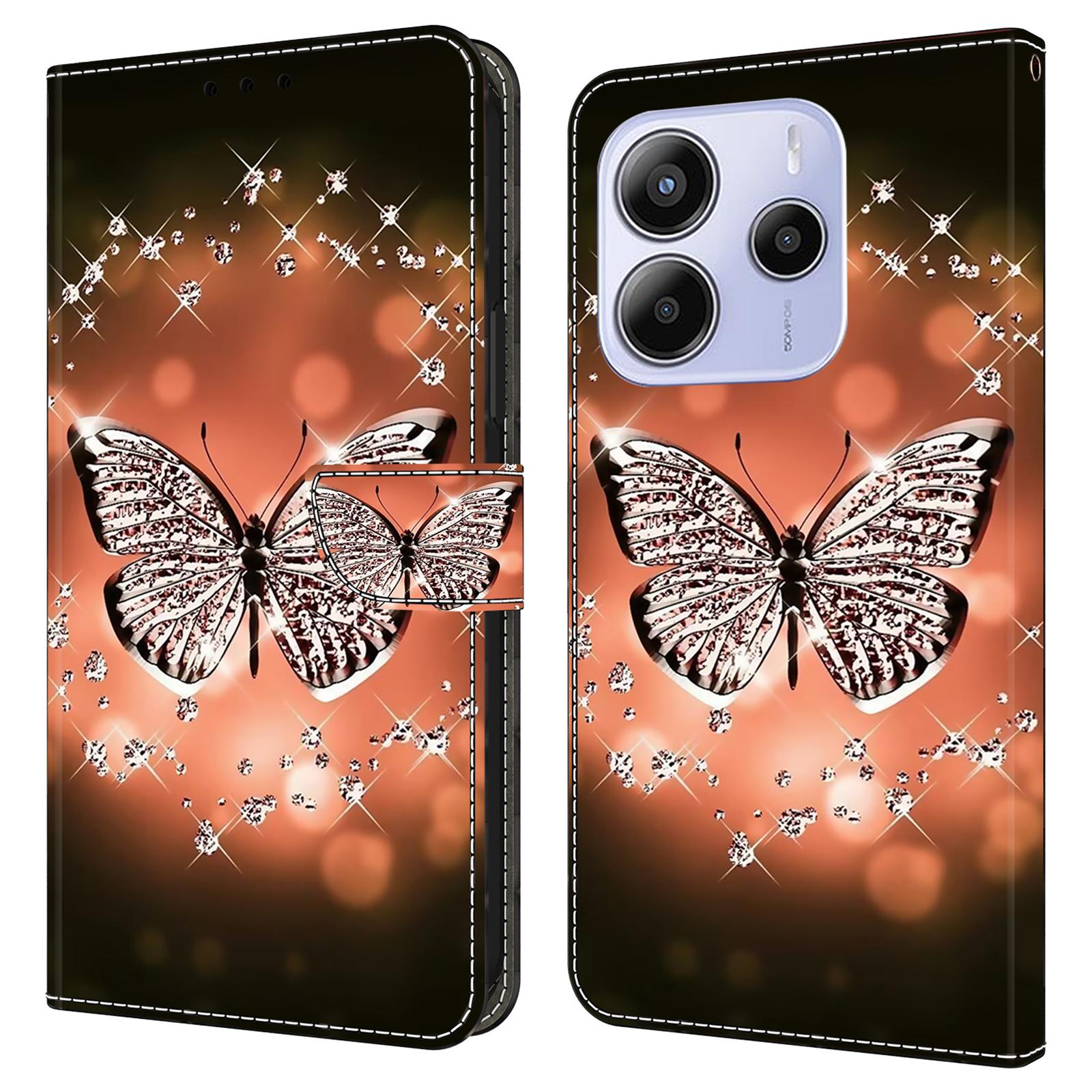 

Чохол для Xiaomi Redmi Note 14 5G з 3D візерунком, гаманець з ПУ шкіри, чохол для телефону з підставкою Crystal Butterfly