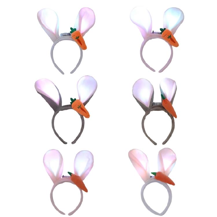 Light Up Rabbit Ears Headband Cute Plush Bunny Ear Hair Accessory for Women