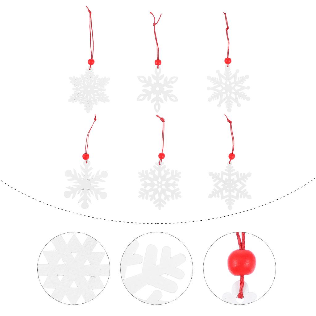 6Pcs Christmas Hanging Snowflake Ornaments Wooden Snowflake Pendant Decoration Xmas Tree Hanging Pendant Festive Accent