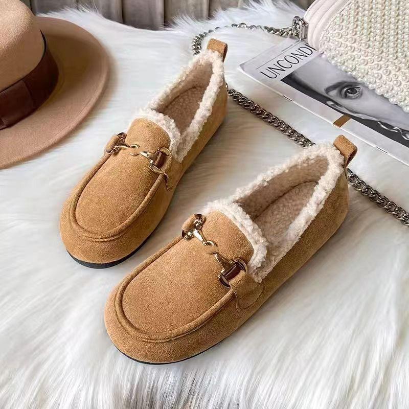 Casual Warm Fluffy Shoes Women's 2025 New Autumn and Winter Velvet Cotton Shoes, Non-slip One-pedal Loafers