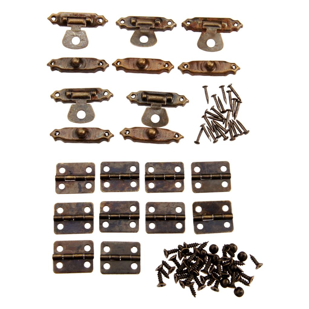 15Pcs/set Antique Bronze/Gold Furniture Cabinet Hinges withJewelry Wooden Box Case Toggle Hasp Latch Iron Vintage Hardware