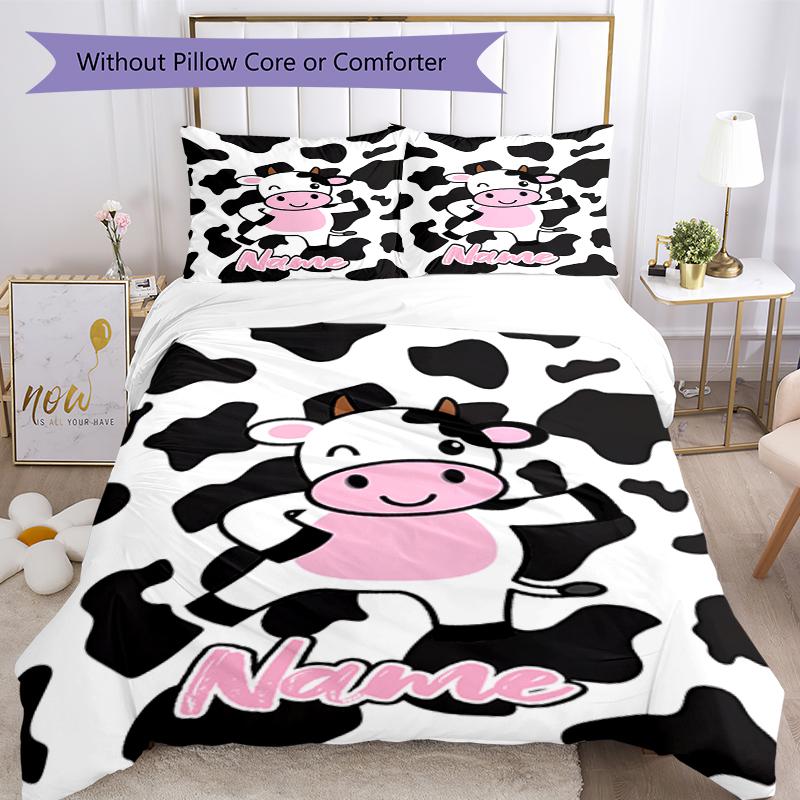 3pcs Custom Name Cow Bedding Set Duvet Cover Closure Includes 1 Duvet Cover & 2 Pillowcases, Soft and Comfortable for All Seasons.