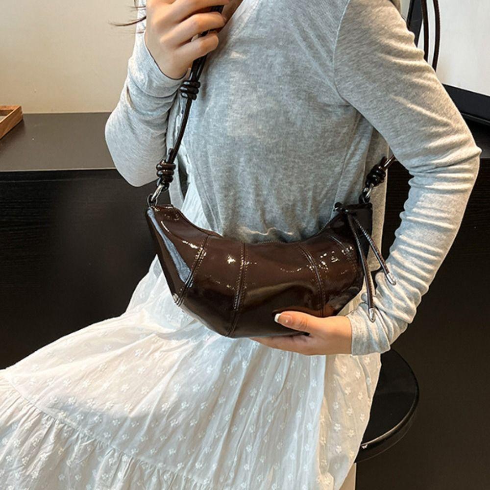 Retro Dumpling Shoulder Bag Pu Leather Women's Handbag Fashionable Croissant Crossbody Bag  Girls