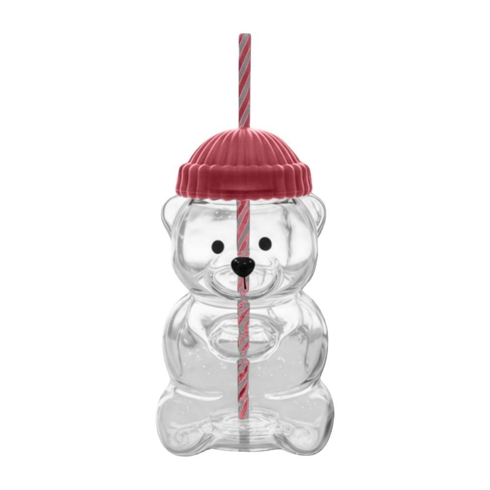 Jolie Tasse en Verre Ours 2025 avec Couvercle Grande Capacité Tasse en Verre avec Paille Tasse Paille Ours Transparente Fêtes