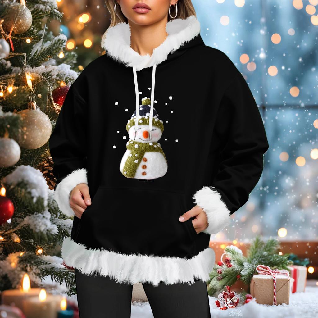 Women's Christmas Casual Fleece-Lined Hoodie With Long Sleeves And Pockets Sweatshirt Top