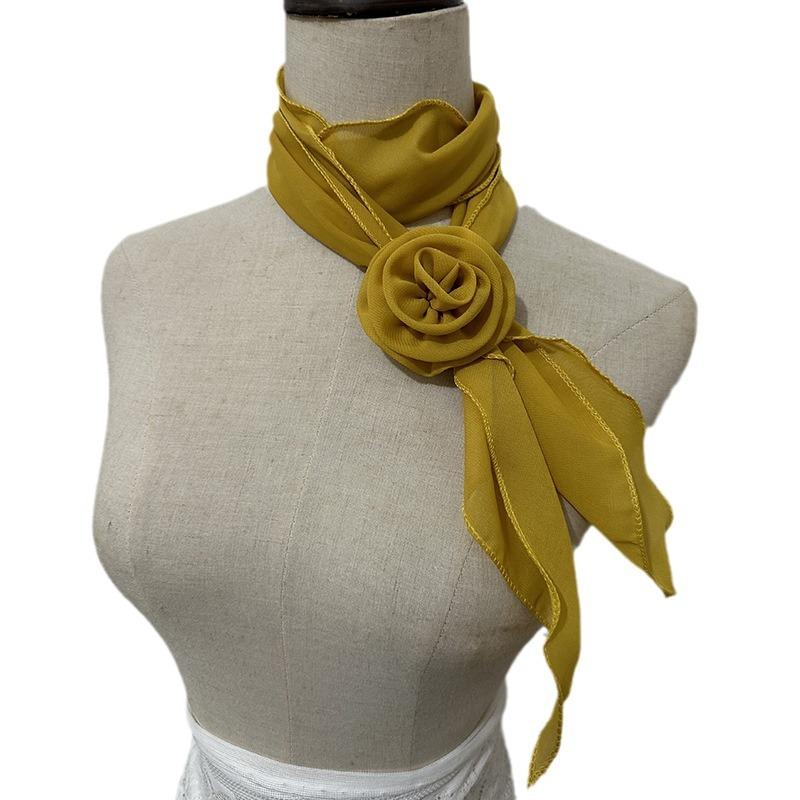 Eleganter langer Satin-Schal mit Rosenblumenmuster, weiches Chiffon-Halstuch in reiner Farbe, Kragendekoration, Chiffon-Schals