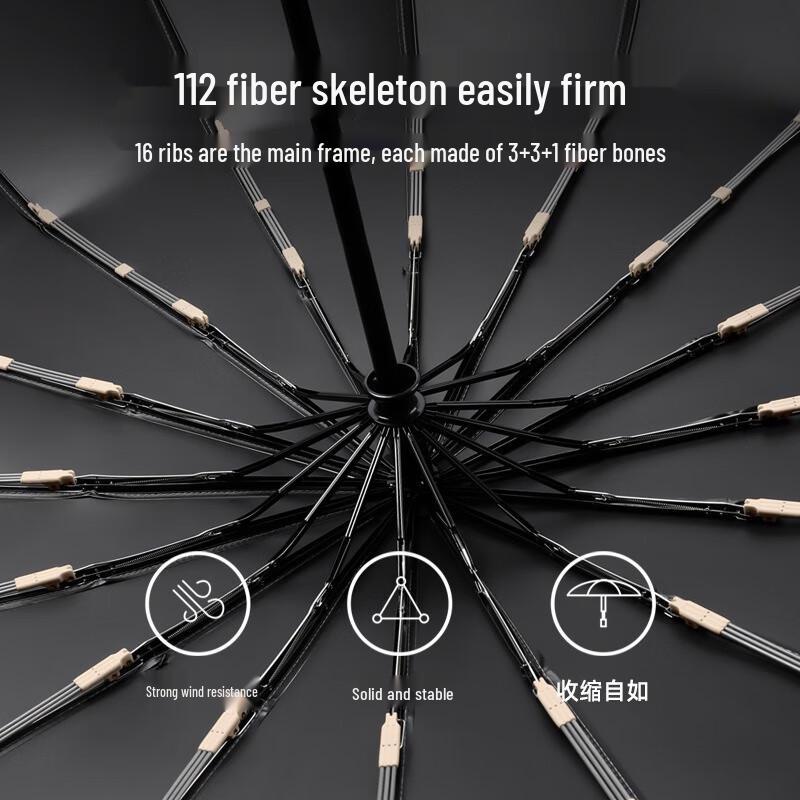 16-Rib Reinforced UV Protection Windproof Folding Umbrella