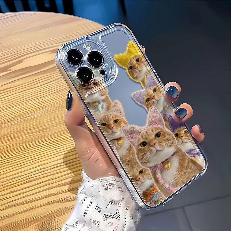 Cute Cat Headgear Transparent Case for Apple iPhone 13 14 15 16 Pro Max