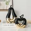 Gold-plated Hollow Out Apple Pear Statue Ceramic Ornaments Desk Decoration Modern Crafts Fruits Sculpture Room Aesthetic Decor