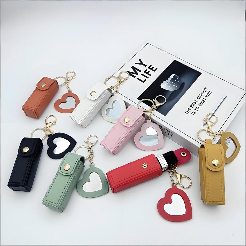 Various Colors Available, Heart-Shaped Mirror Portable Mini Lipstick Bag, Portable Lipstick Bag With Mirror
