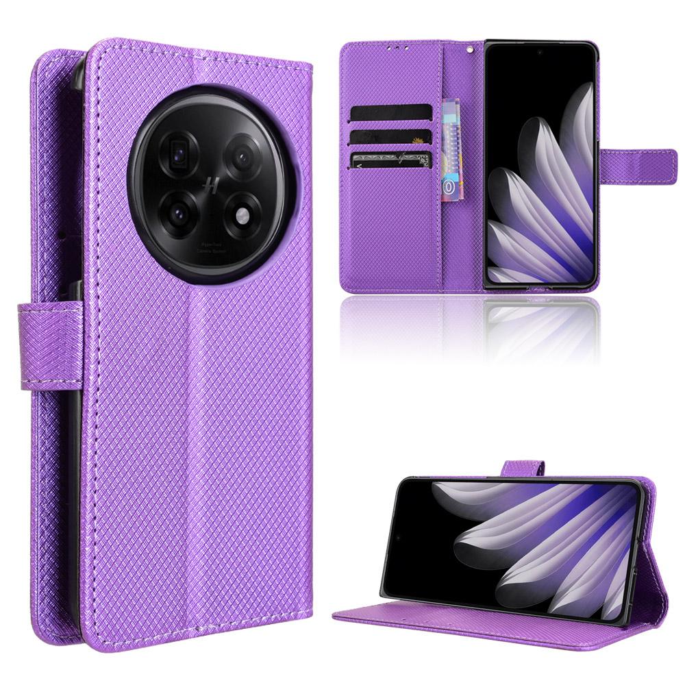 

For Oppo Find N5 5G Leather Wallet Case with Strap Diamond Texture Phone Cover Purple