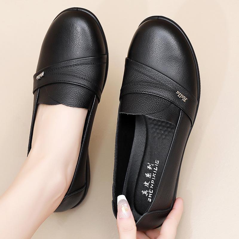 Women's Shoes with Round Toe, Flat Heel and Soft Sole, Single Shoes for Middle-aged and Elderly People