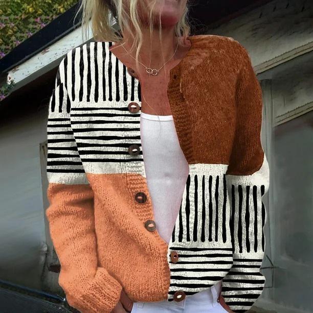 Women's Faux Wool Sweater: Winter 2025 Ancient Tribe Totem Print with Buttons