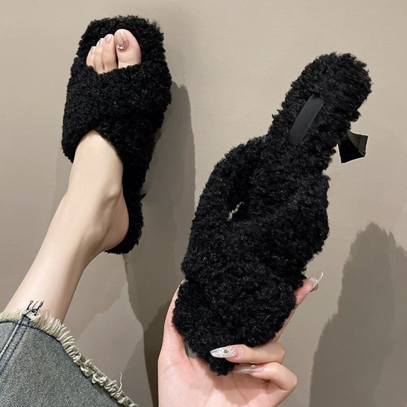 

Туфли на высоком каблуке, тапочки, женские сандалии на каблуке с квадратным носком, дизайнерские, лето 2025, новая обувь, мех, для вечеринки, с ремешком на пятке, женские шлепанцы 39 чёрный