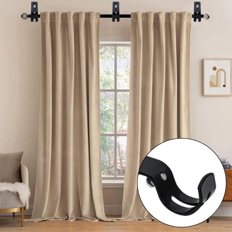2pc Wall-mounted Curtain Rod Support Extendable Metal Roman Pole Bracket Universal Adjustable Hanging Hook For Bedroom Dormitory