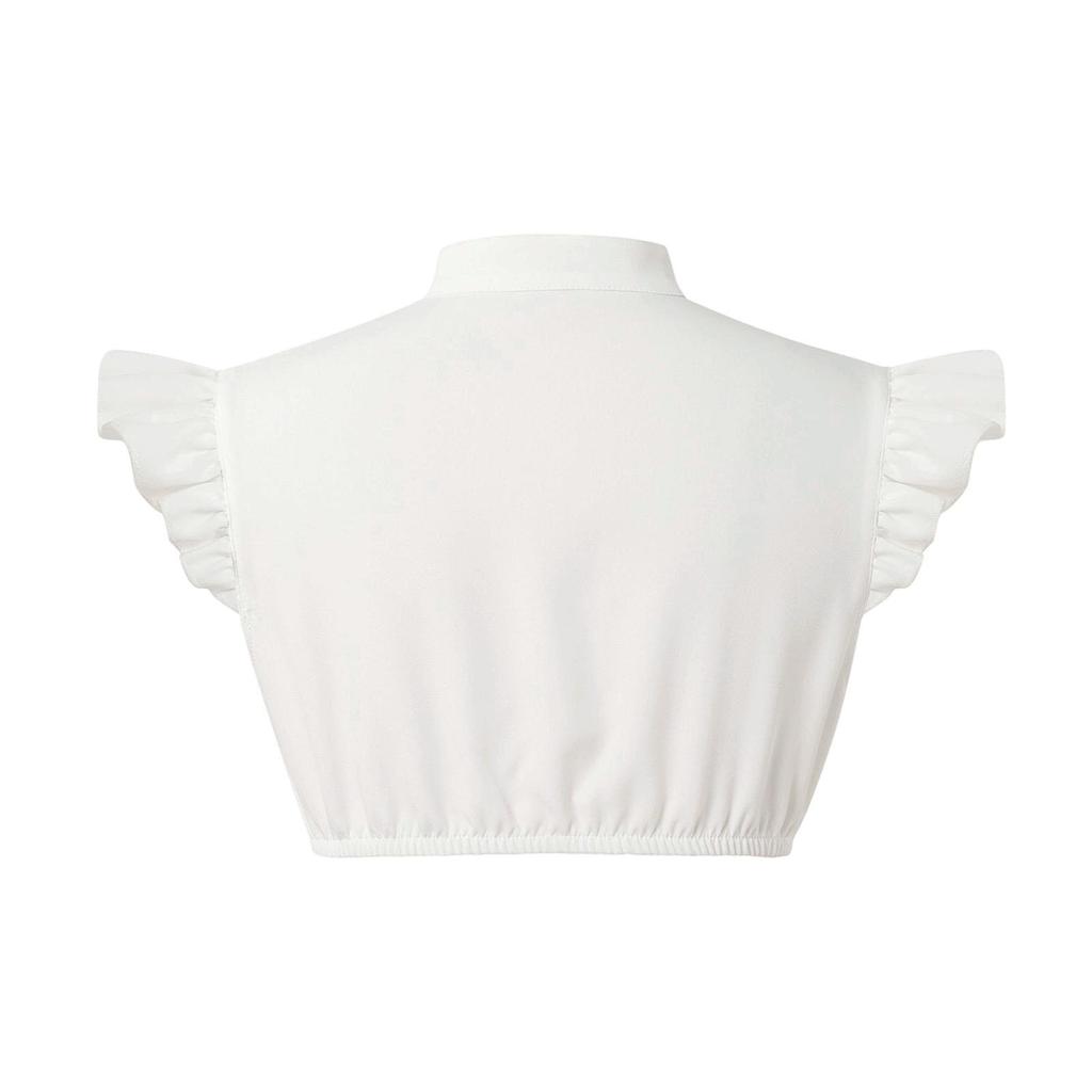 Women Short Sleeve Cropped Blouse with Ruffle Sleeves V Neck Button Front Bavarian Style Shirt for Festivals and Events