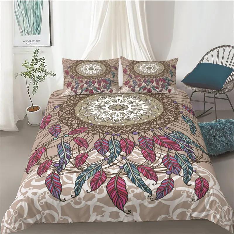 Bohemian Soft Duvet Cover Set Dreamcatcher Geometric Feather Print Beding Set King Quen Sized Dimensions Rom Decor Microfiber Warm Comforter Cover