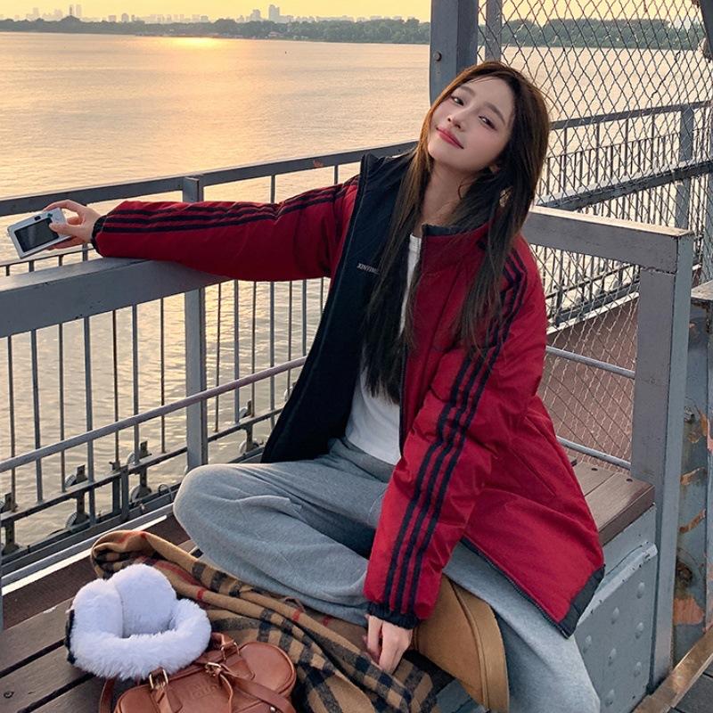 Winter Outdoor Windproof Thickened Cotton Jacket for Women, Double-sided Unisex Couple Style Coat with Baby's Breath