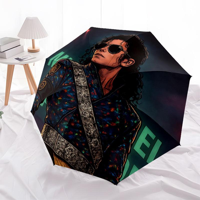 1pc Michael Jackson Automatic Folding Umbrella - Compact 8-Rib Design, Durable Plastic & Iron,  F104016