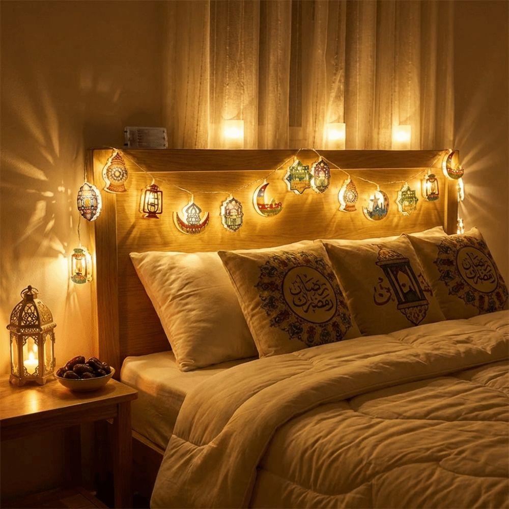 10/20 LED EID Mubarak String Lights Battery Operated Iron Art LED Oil Lamp Colorful Lighting Ramadan String Light
