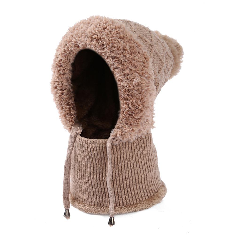 Fluffy Texture Warmth Cover Hat Neck Integrated Hat  Winter Season Outdoor Activities
