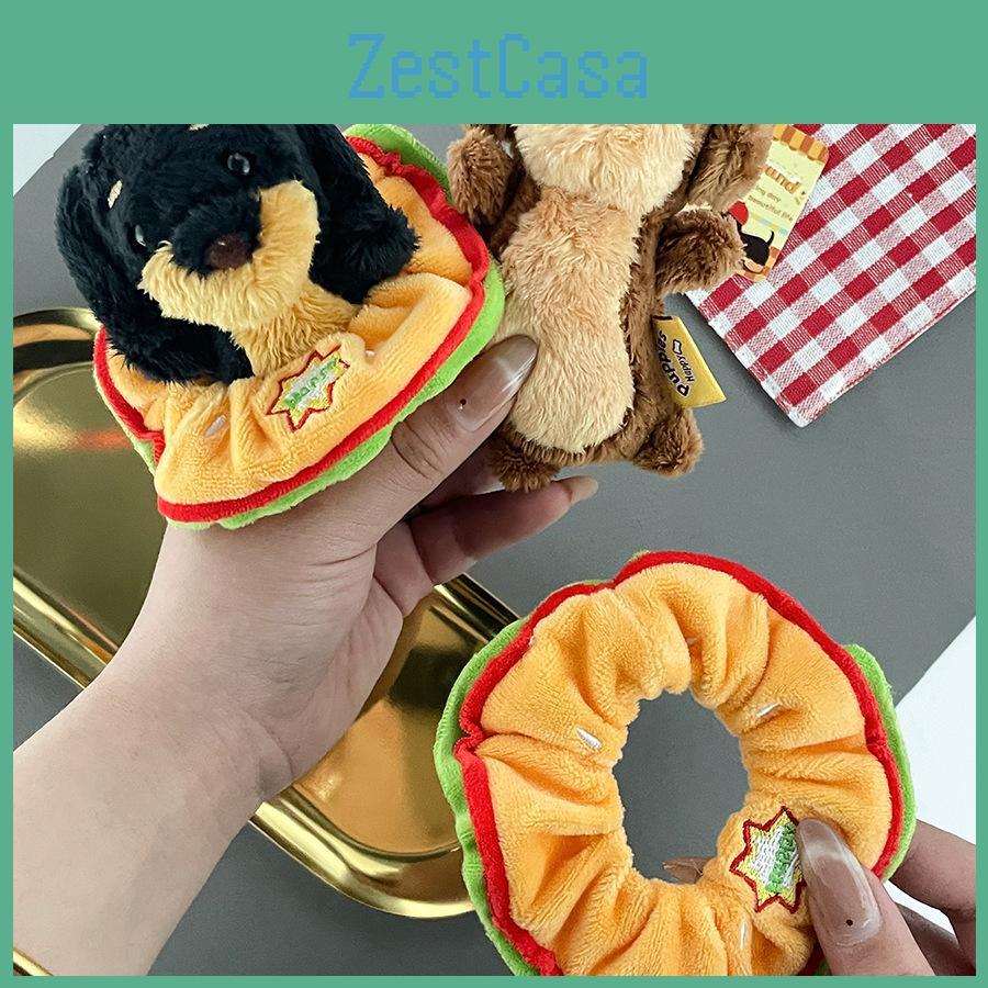 Toy Plush Dachshund Keychain With Hamburger Accessory Filling For Children