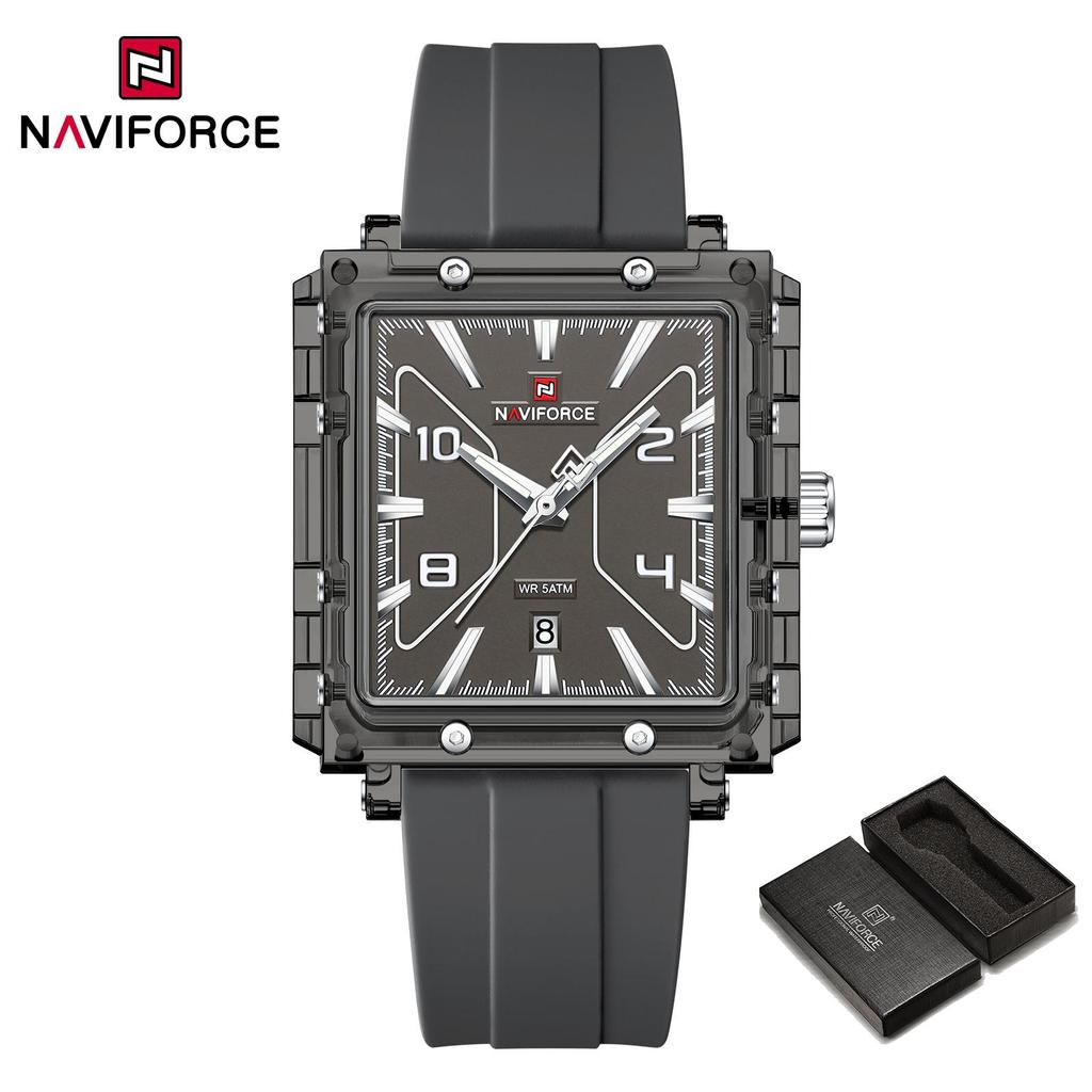 Naviforce Original Men Watch Lightweight Plastic Case Silicone Strap 50m Waterproof Luminous Pointer Square Men Fashion Casual Watch NF6112