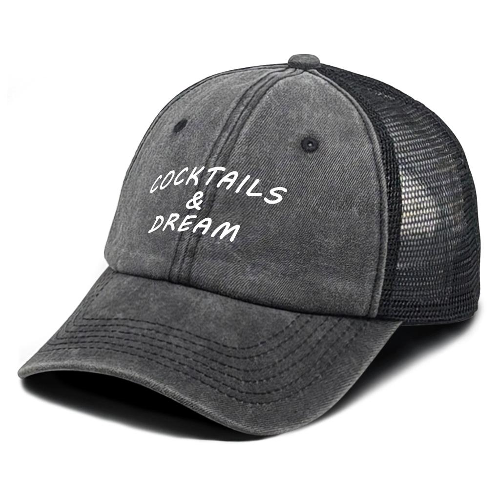 White COCKTAILS AND DREAM Printed Trucker Hat Adjustable Simple Hip Hop Trendy Dad Hat For Gifts Urban Style Travel Sports