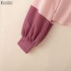 ZANZEA Women Casual Stand Collar Patchwork Loose Long Sleeve Tee Tops