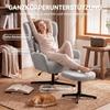 360 degrees Swivel Lounge Chair with Stool, Height-Adjustable, Chenille Cover, with Lumbar Cushion, Cream White