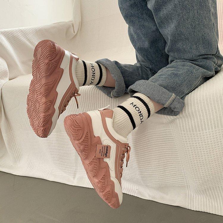 Dad Shoes Women's  Autumn New Rubber Soft Bottom Color Matching Wave Bottom Lightweight Casual Sneaker Children Mixed Batch