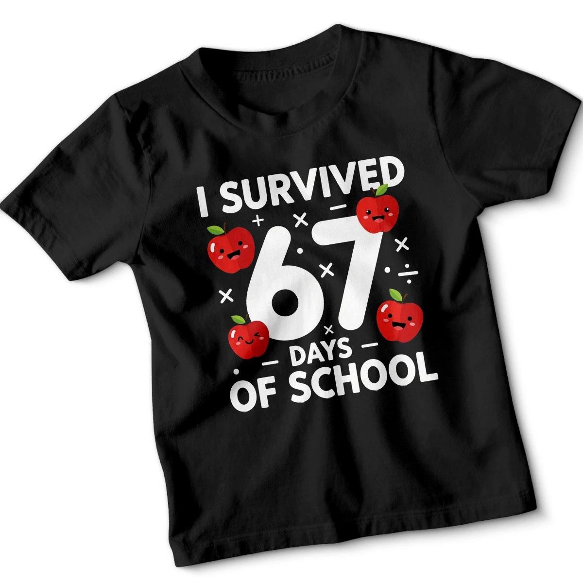 I Survived Six Seven 67 Days Of School Milestone Kids T-Shirt Funny Apples L