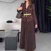 2024 Autumn European & American Solid Color Lapel Suit with Pleated Midi Skirt