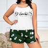summer plus size 3XL 4XL 5XL sling tops and shorts pajamas Set Casual loose white cartoon print Pyjamas for Women Sleepwear Set homewear