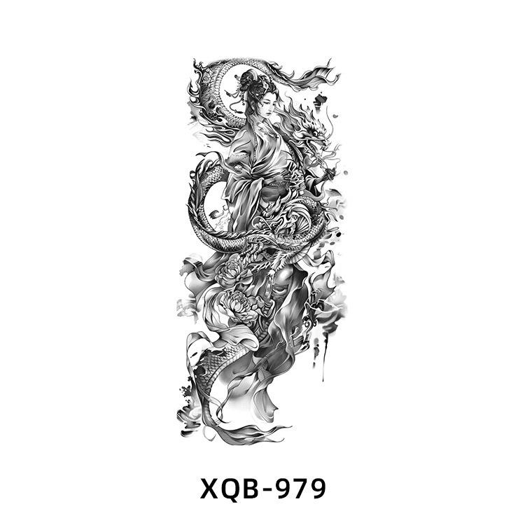Realistic Half Arm Waterproof Temporary Tattoo Sticker - Black & White Animal Design for Men & Women