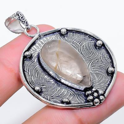 Natural Golden Rutile Gemstone 925 Sterling Silver Gift Pendant 1.97" l8Q17