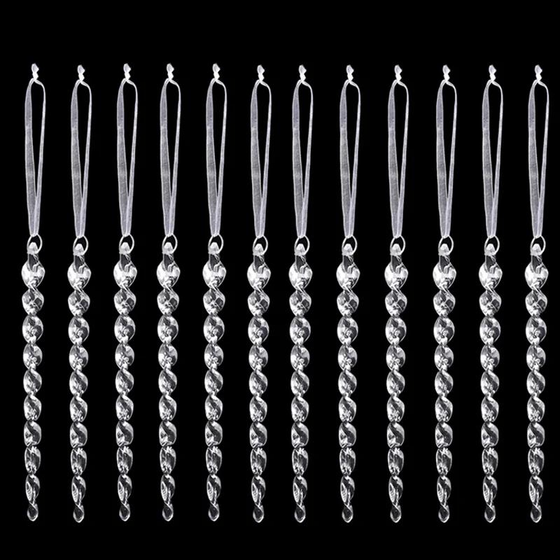 

24/6x Plastic Crystal Snowflake Drop Icicle Christmas Clear Crystal Ornaments Xmas Tree Hanging Home Decorations New Year Gift 6PCS
