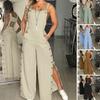 Women's Sleeveless Wide Leg Jumpsuit with Side Pockets And Button Closure Solid