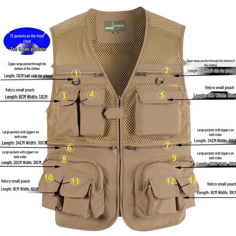 Men's 7XL Quick-Dry Mesh Vest With Multi-Pockets - Breathable Summer Wear