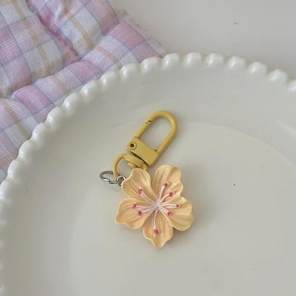 Cute Colorful Flower Pendant Keychains Women Bag Earphone Case Pendant DIY Accessories Car Key Ring Girl Candy Color Key Chains