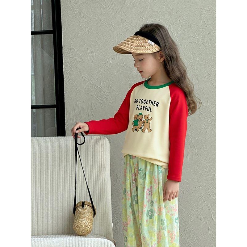 Brand Export Children's Clothing Autumn 2025 New Style Bear Casual Pure Cotton Base Shirt Girls Long-Sleeve T-Shirt Cartoon Print