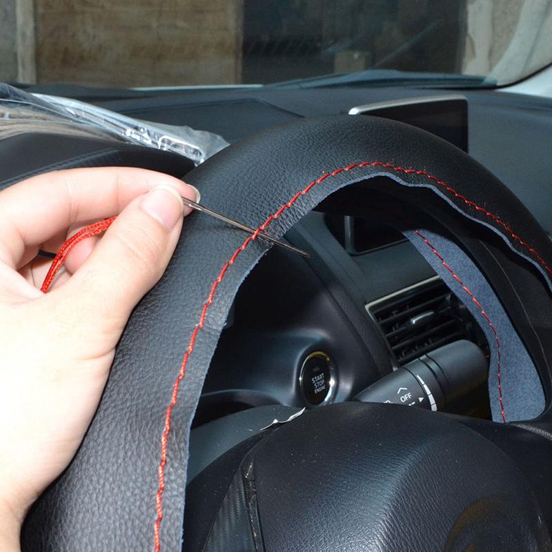 Schwarz+Rot DIY Auto Lenkradbezug 38Cm Mit Nadel Und Faden