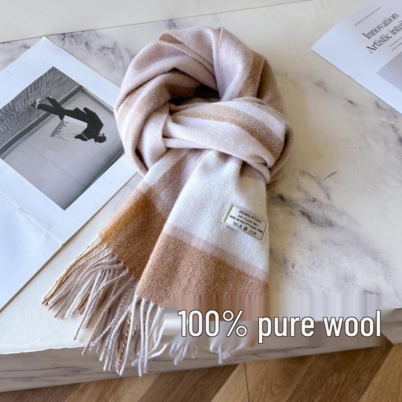 100% Reine Wolle Blauer Karoschal - Warmer, Vielseitiger Halswärmer für den Winter