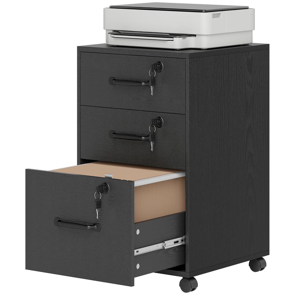 Mobile Office Cabinet with 3 Lockable Drawers, Rolling Storage Cabinet, 40 x 40 x 69.5 cm, Black