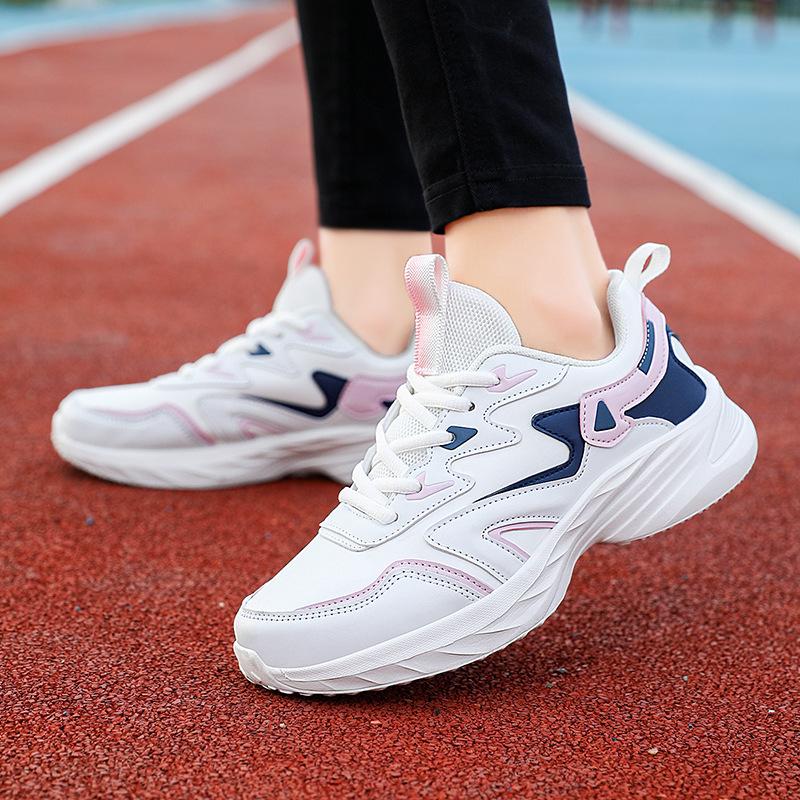 Spring New Casual Shoes Fashion Women's Shoes Pink Lace-up Hong Kong Style Color Matching Single Shoes Fitness Student Sports Running Shoes