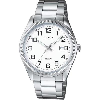 MTP-1302D-7BV Analog Quartz Men's Watch, Silver Metal Band, White Dial